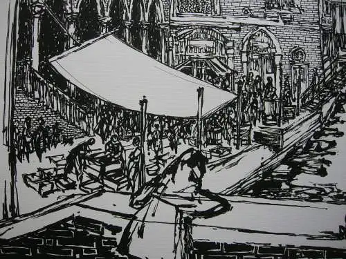 Hans Prähofer (1920-2005) Fischmarkt Venedig Orig Serigrafie 1962 signiert