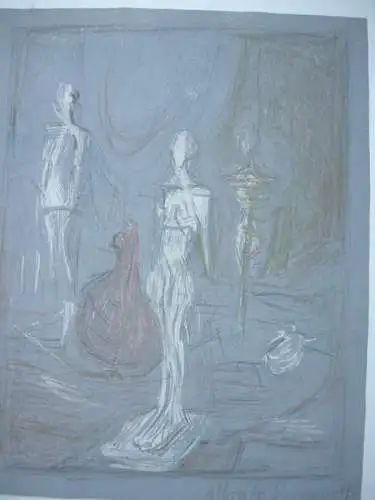 Alberto Giacometti (1901-1966) Figuren Stuhl  Orig Lithografie 1954 steinsign