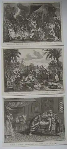 Begräbniszeremonien der Inder Indien 3 Kupferstiche Bernard Picart 1789