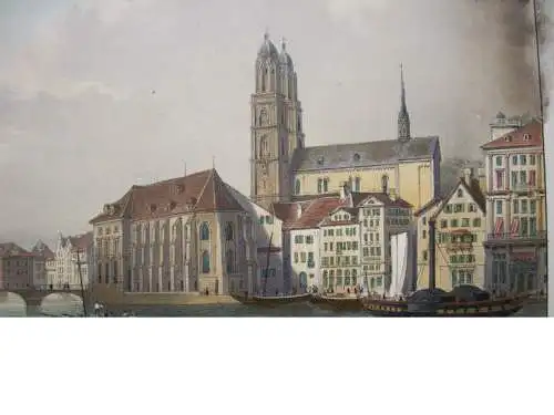 Zürich Ansicht vom Zürichsee aus Biedermeier Orig Farblithografie 1830 Schweiz