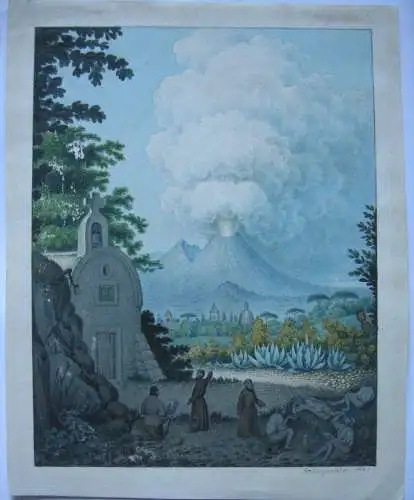 Oscar Huguenin (1842-1903) Vulcan de Fuego Guatemala Aquarell 1860 signiert