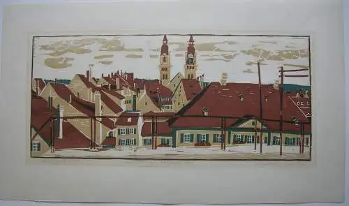 Hans Affeltranger (1919-2002) Winterthur Altstadt Farbholzschnitt 1967 signiert