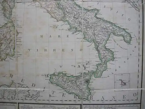 Italien kolor. Kupferstichkarte 1816 3 Insertkarten Sicilia Gugliemo Mayer