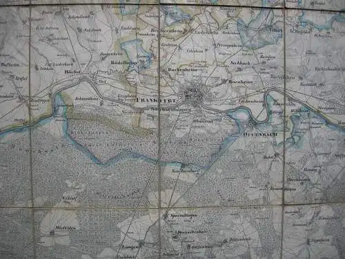 Topografische Karte Frankfurter Gebiet Mainz Kolor Stahlstich Ravenstein 1856