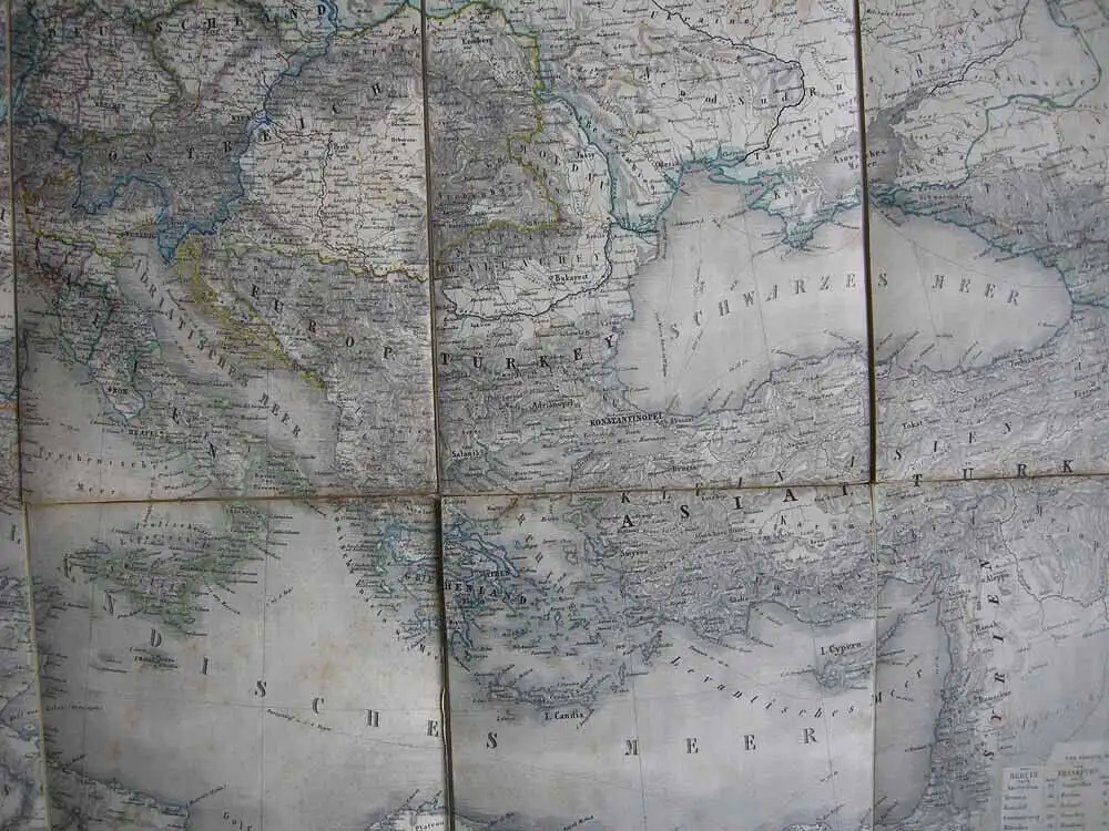 Karte von Europa Nord-Afrika grenzkolorierter Stahlstich um 1860 Syrien Kaukasus 7