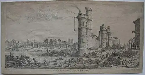 Pont neuf tour de Nesle Paris Radierung Israel Kopie nach Callot 1630