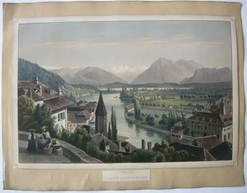 Thun Bern Schweiz Gesamtansicht Lithografie um 1850