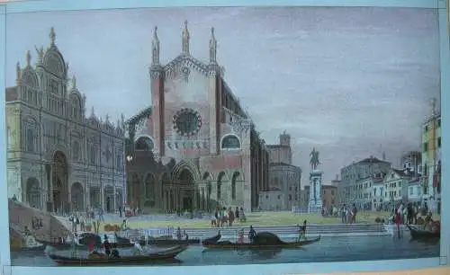 Venedig Venezia SS. Giovanni e Paolo Farblithographie blaues Papier 1835 Italia