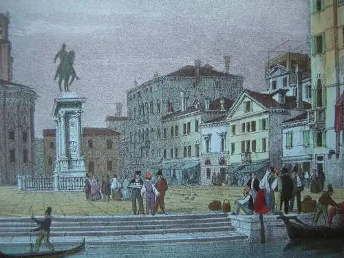 Venedig Venezia SS. Giovanni e Paolo Farblithographie blaues Papier 1835 Italia