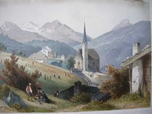 Gastein Nicolaus Kirche altkolorierter Stahlstich Würthle 1850  Salzburg