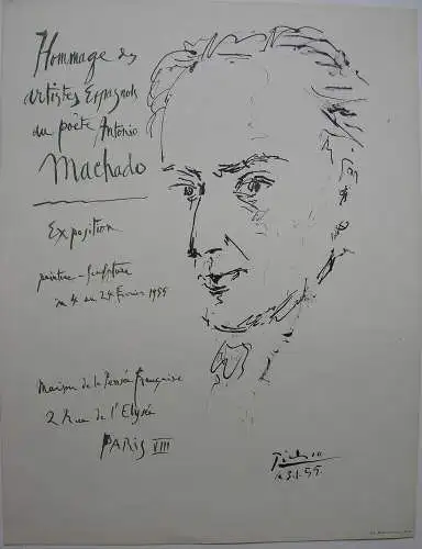 Plakat Picasso Hommage spanischer Künstler an Antonio Machado Offset 1955 sign