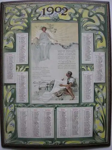 Kalender Wiener Jugendstil 1902 Werbung Victor Tischler Patentanwalt Lithografie