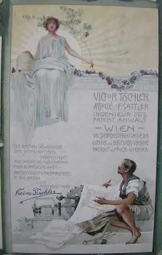 Kalender Wiener Jugendstil 1902 Werbung Victor Tischler Patentanwalt Lithografie