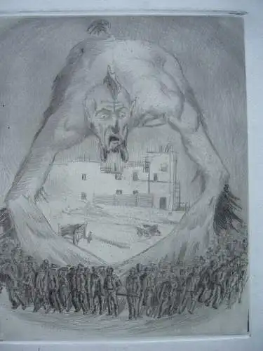 Unbekannter Künstler Aussperrung Arbeiter Monster Kapital Radierung um 1925