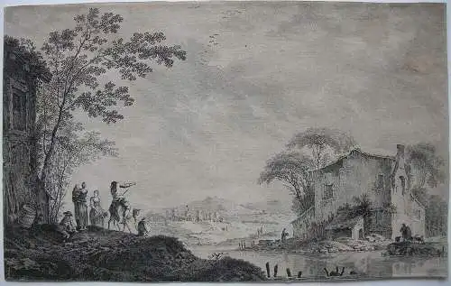 Ferdinand Landerer (1730/46-1795) Flusslandschaft  Radierung um 1780 Sizilien