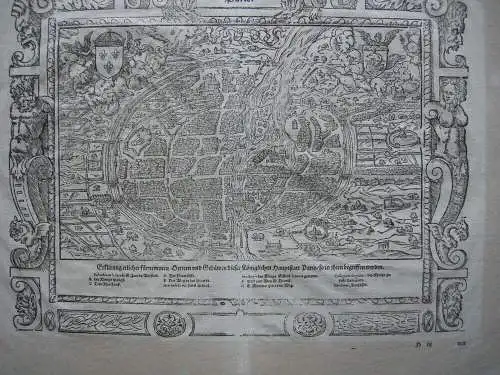 Sebastian Münster Holzschnitt Plan Paris 1580 Frankreich France Bois