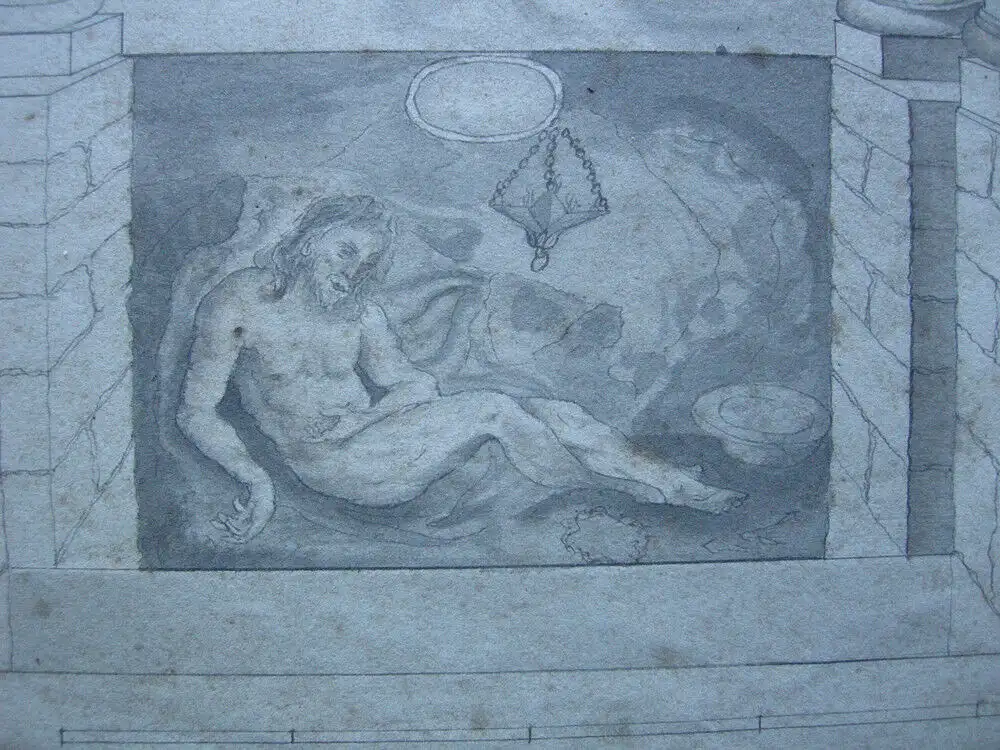 Architekturstudie Entwurf für einen Altar aquarellierte Tuschzeichnung 18. Jh 1