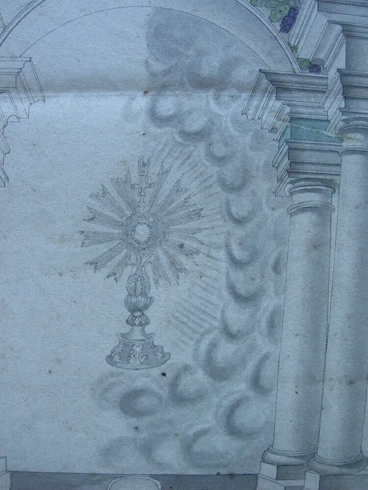 Architekturstudie Entwurf für einen Altar aquarellierte Tuschzeichnung 18. Jh 2