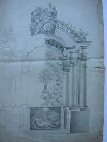 Architekturstudie Entwurf für einen Altar aquarellierte Tuschzeichnung 18. Jh