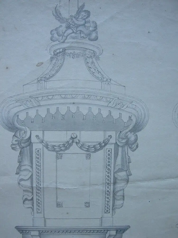 Architekturstudie Entwurf für eine Kanzel aquarellierte Tuschzeichnung 18. Jh 4