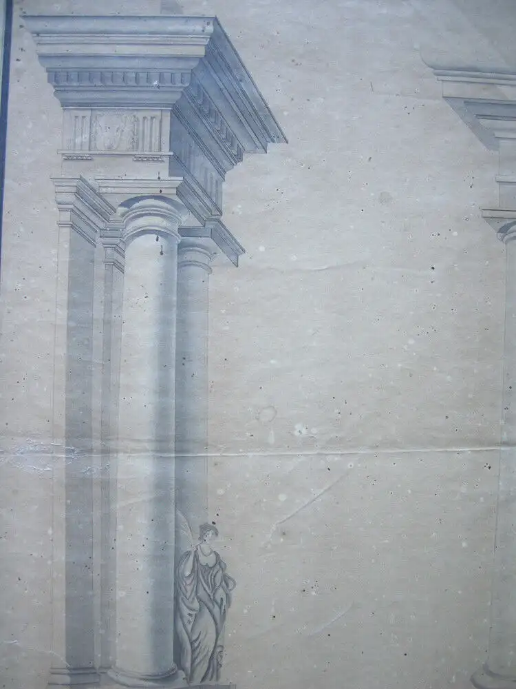 Architekturstudie antike Säulen Gebälk aquarellierte Tuschzeichnung 18. Jh 1