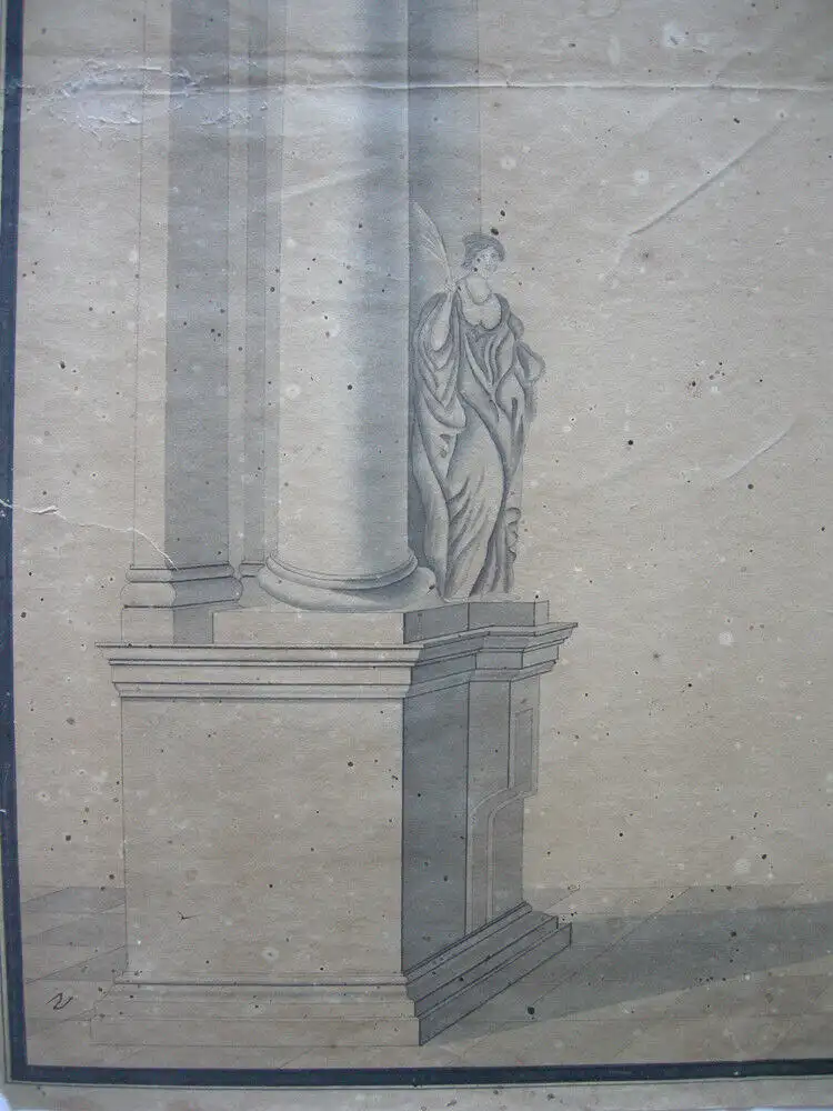 Architekturstudie antike Säulen Gebälk aquarellierte Tuschzeichnung 18. Jh 3