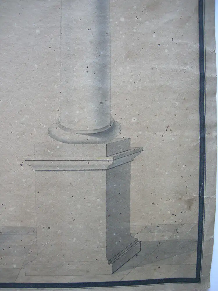 Architekturstudie antike Säulen Gebälk aquarellierte Tuschzeichnung 18. Jh 4