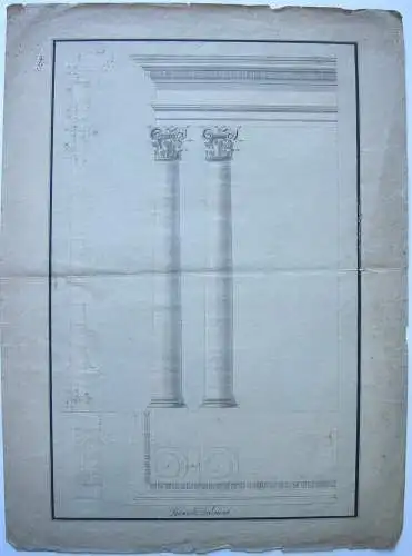 Römische Säulenordnung Berechnung Proportionen aquarell Tuschzeichnung 18. Jh