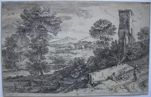 Adriaen Vander Cabel (1630-1705) Arkadische Landschaft Radierung um 1690