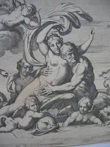 Carlo Cesio (1622-1686) Peleus hält Thetis Meeresnymphen Radierung 1657 Caracci