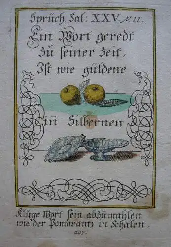 Alkolorierte geistliche Emblemkupferstiche Bodenehr Goldenes Wort Rebus 1699