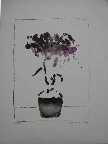 Oskar Koller aquarellierte Lithographie 8/25 Blumenstilleben signiert 1988