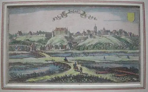 Dachau  Oberbayern Gesamtansicht kolor Kupferstich Kraus Ertl 1690