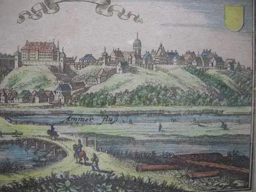 Dachau  Oberbayern Gesamtansicht kolor Kupferstich Kraus Ertl 1690