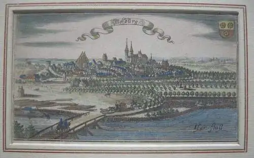 Moosburg  Oberbayern Gesamtansicht kolor Kupferstich Kraus Ertl 1690 Freising
