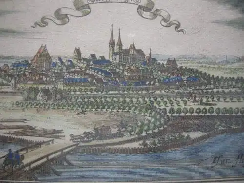 Moosburg  Oberbayern Gesamtansicht kolor Kupferstich Kraus Ertl 1690 Freising