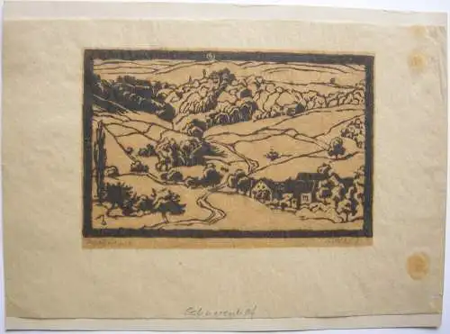 Schurrenhof Schwäbisch Gmünd Alb Orig Holzschnitt signiert 1930 H. Bühler