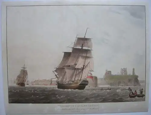 Karavellen von Tynemouth Castle & Sh England Orig Aquatinta-Radierg R. Dodd 1797