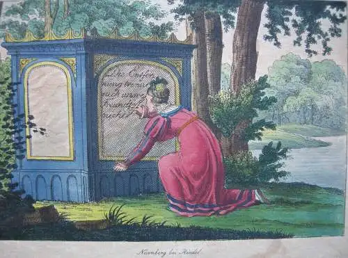 Freundschaftsbild In Stein gemeißelt altkolor Umrisskupfer 1820 Liber amicorum