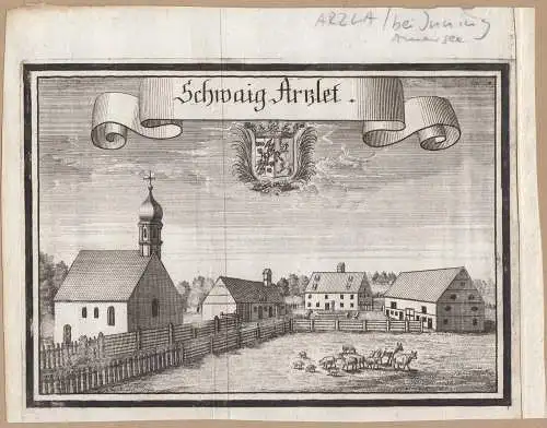 Schwaig Arzla Inning Ammersee Starnberg Kupferstich von Michael Wening 1701