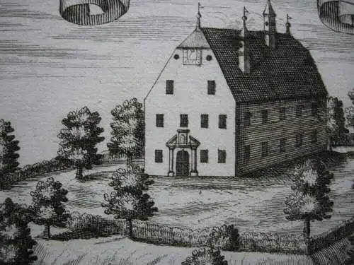 Lusthaus Gelting Pliening Ebersberg Orig Kupferstich Wening 1701 Oberbayern