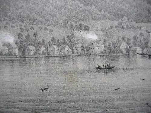 Gesamtansicht Bodman Konstanz Bodensee getönte Lithografie V. Adam 1830