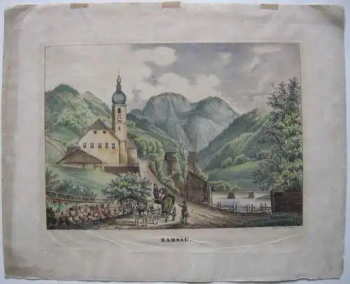 Ramsau Ansicht kolor Orig Lithographie Dilger 1840 Oberbayern Berchtesgaden