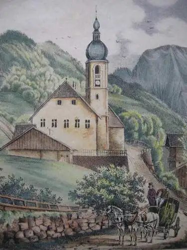 Ramsau Ansicht kolor Orig Lithographie Dilger 1840 Oberbayern Berchtesgaden