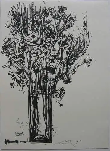 Hans Prähofer (1920-2005) Blumenbouquet in Vase Orig Serigrafie 1990 signiert