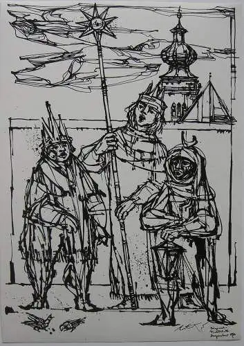 Hans Prähofer (1920-2005) Sternsinger Orig Serigrafie 1984 drucksigniert