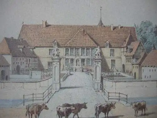 Haus Havixbeck Münster Farblithografie C. Hohe Duncker 1865 Gutshof TwicTrägekel