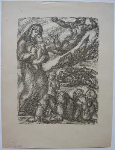 Otto Hettner (1875-1931) Andenken der Gefallenen Lithografie ca 1920