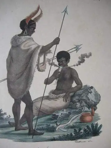 IIter Stamm Afrikanische Krieger altkolor Inkunabel Lithografie Brodtmann 1816