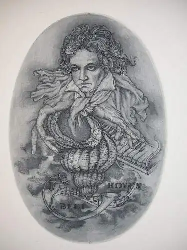 Jürgen Rohde (XX) Surrealistisches Portrait Beethoven Orig Radierung sign 1979